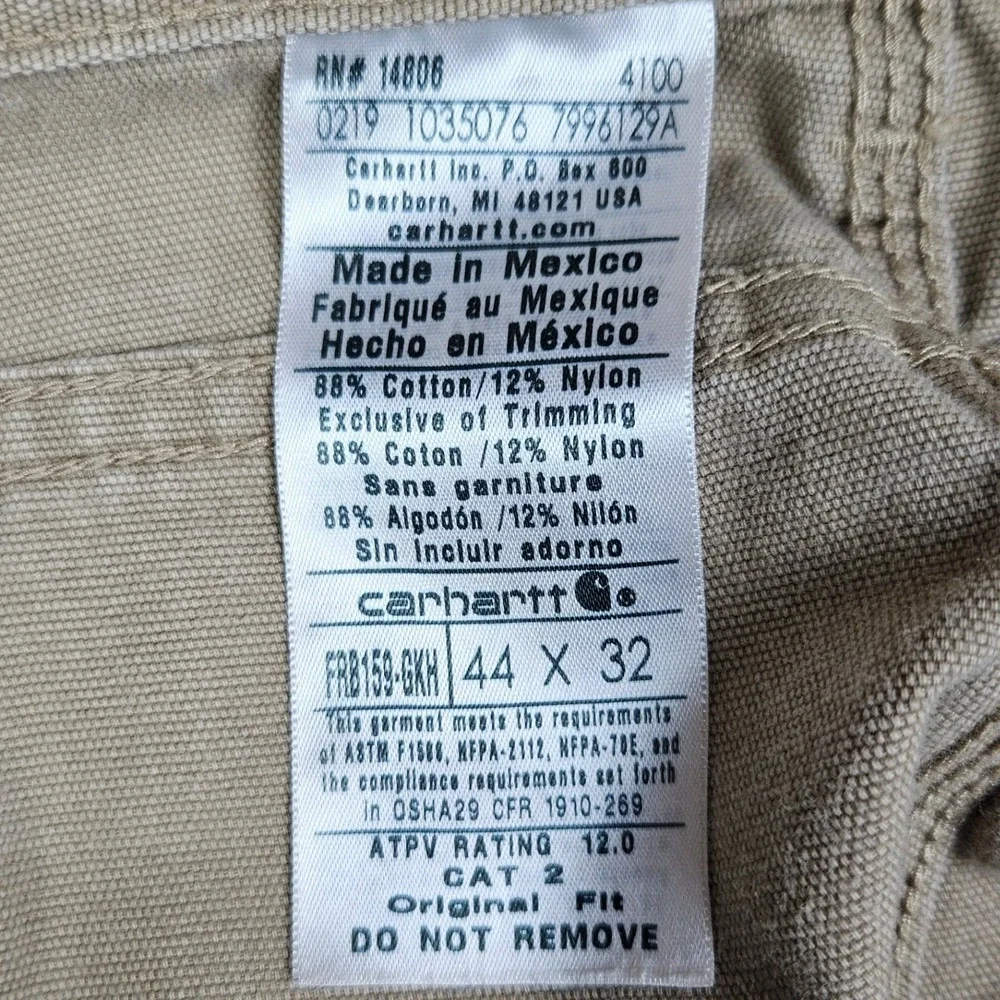 Carhartt‎ RF Flame-Resistant Midweight Canvas Pants Mens 44x32 Tan Cat 2